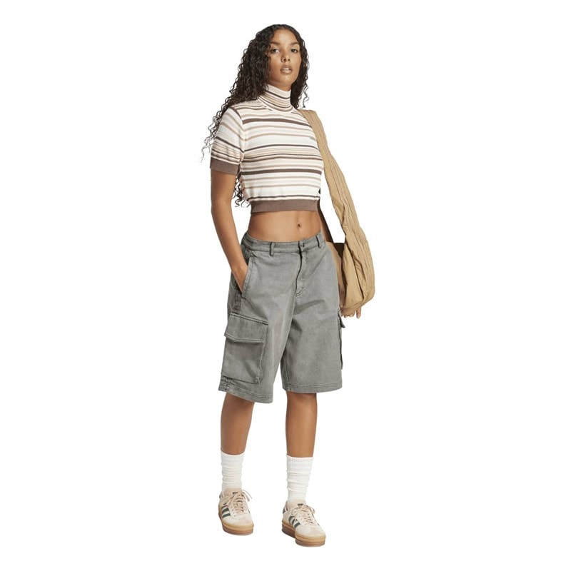 adidas Originals Dame stribet strikket cropped turtleneck top Earth Strata/Warm Sandstone/Sand Strata/Off White - Billede 4
