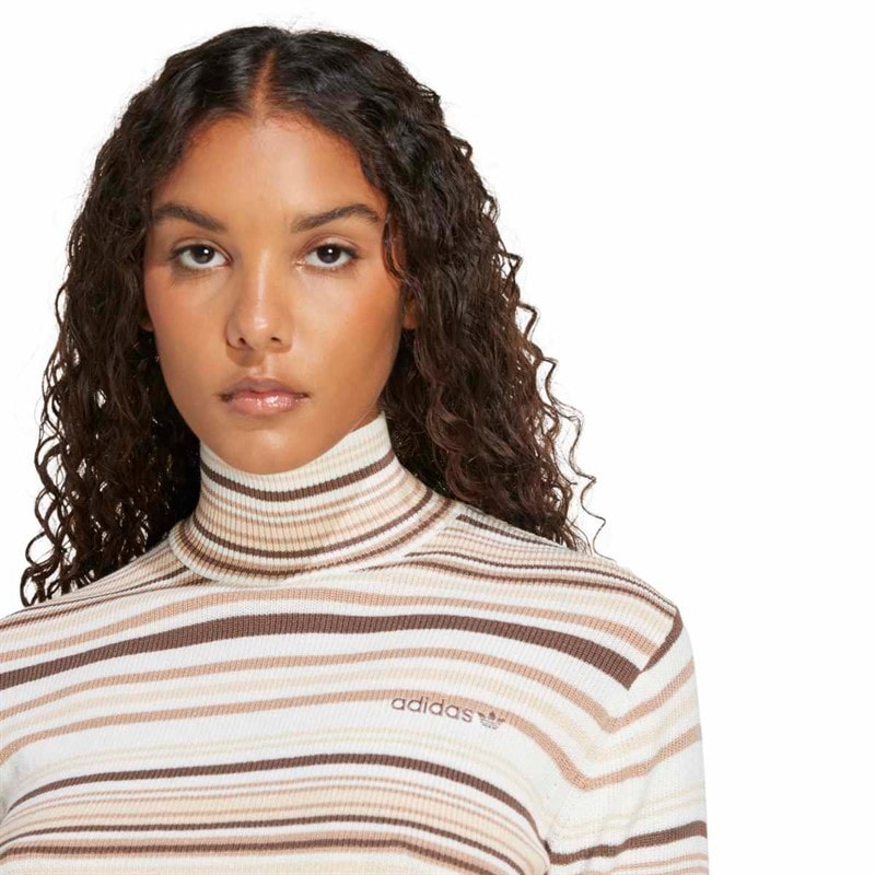adidas Originals Dame stribet strikket cropped turtleneck top Earth Strata/Warm Sandstone/Sand Strata/Off White - Billede 5