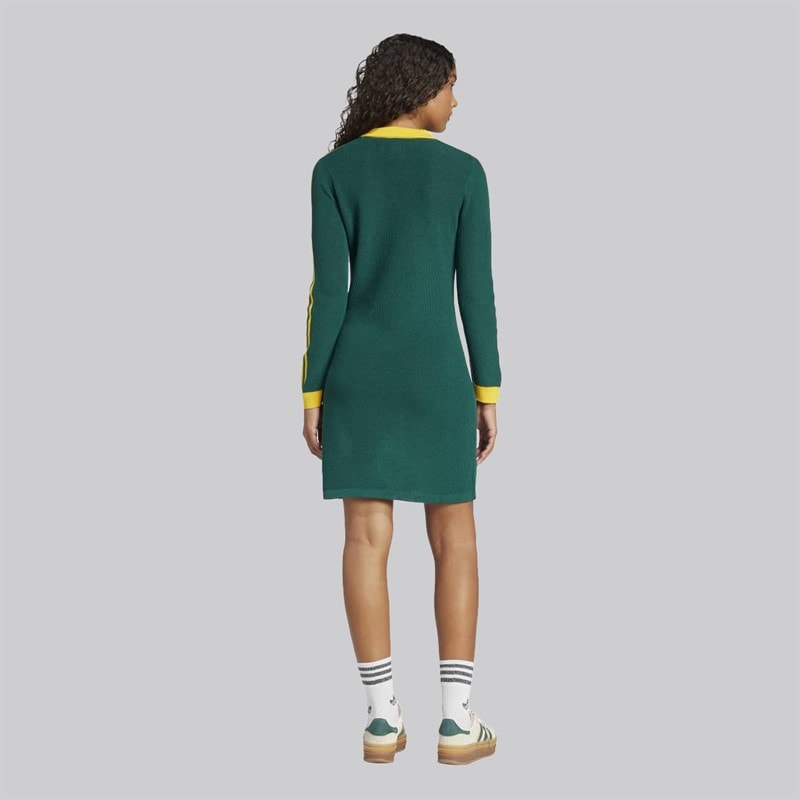 adidas Originals Dame Strikket Polo Kjole Collegiate Green/Cream Yellow - Billede 2