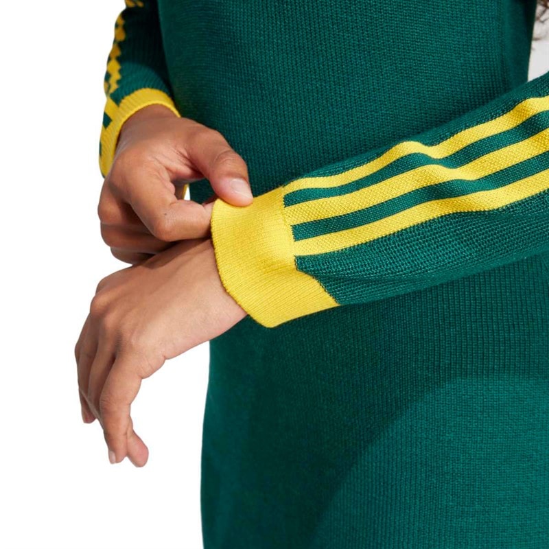 adidas Originals Dame Strikket Polo Kjole Collegiate Green/Cream Yellow - Billede 5