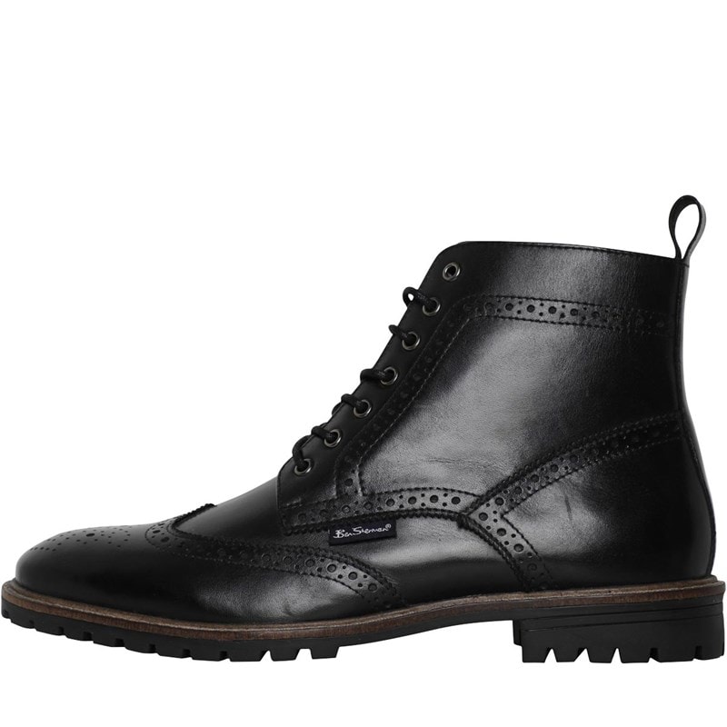 Ben Sherman Herresko i Sort Læder Brogue Støvler - Billede 1