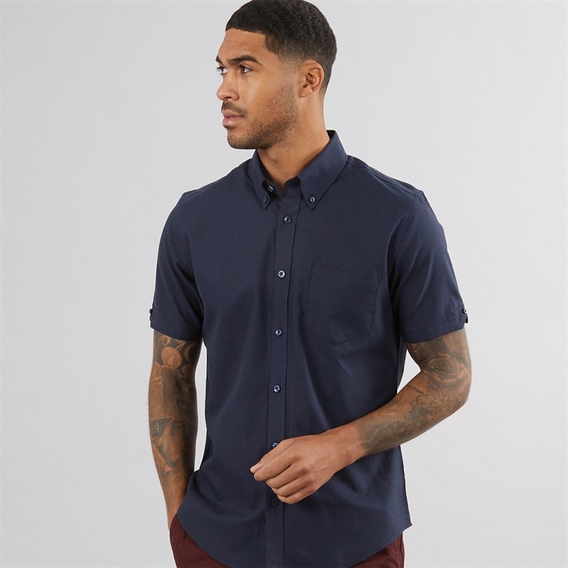 Ben Sherman Herre Oxford Skjorter med korte ærmer Marineblå