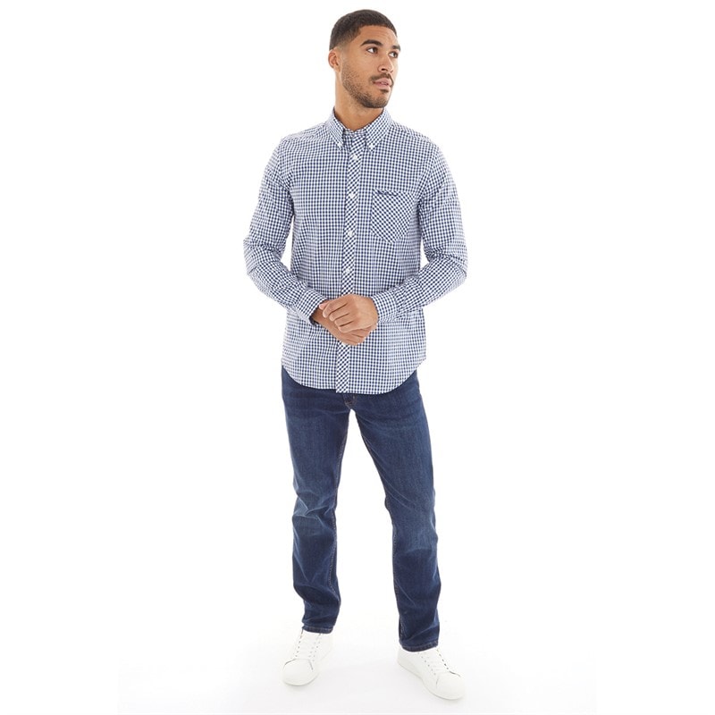 Ben Sherman Herre Gingham Langærmet shirts Blå Ternet - Billede 4