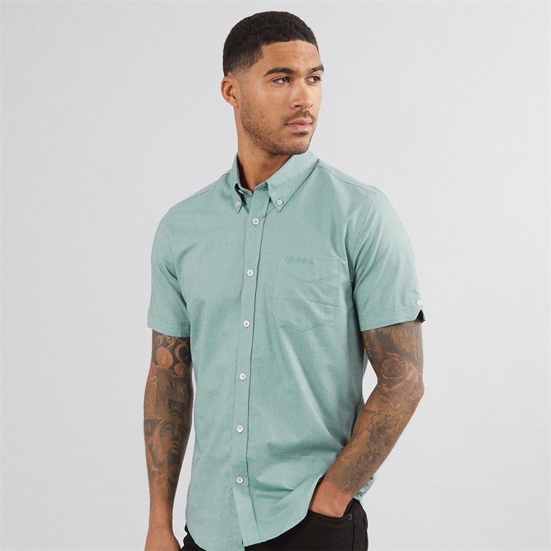 Ben Sherman Herre Oxford Skjorter med korte ærmer Grøn Mergel