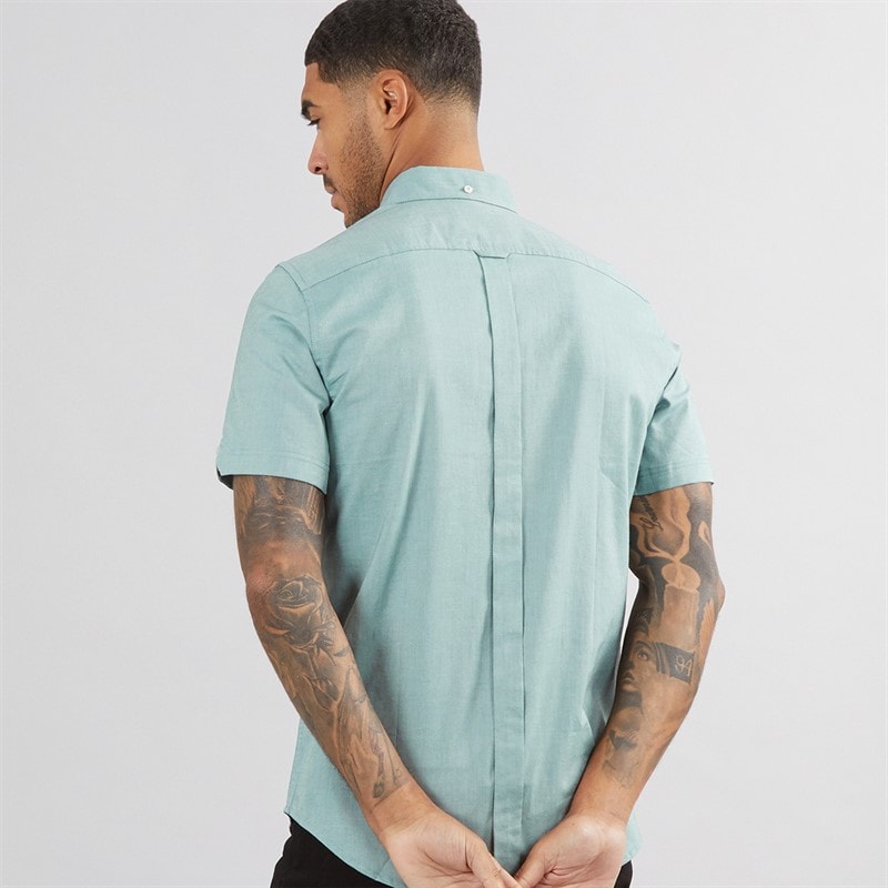 Ben Sherman Herre Oxford Skjorter med korte ærmer Grøn Mergel - Billede 2