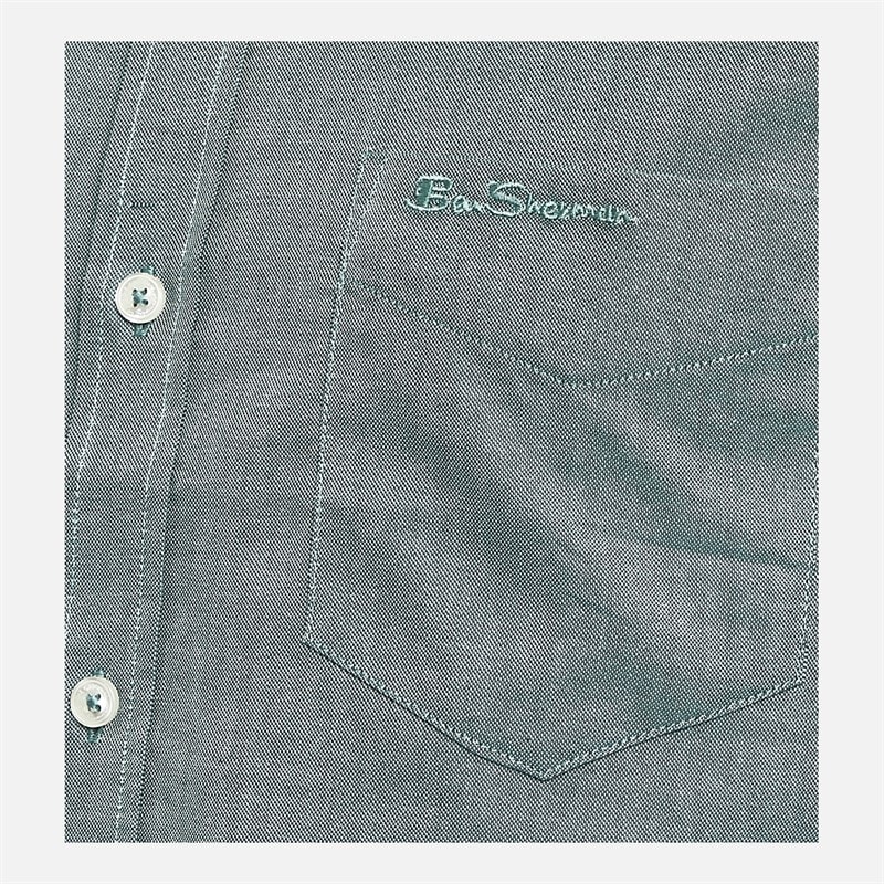 Ben Sherman Herre Oxford Skjorter med korte ærmer Grøn Mergel - Billede 3