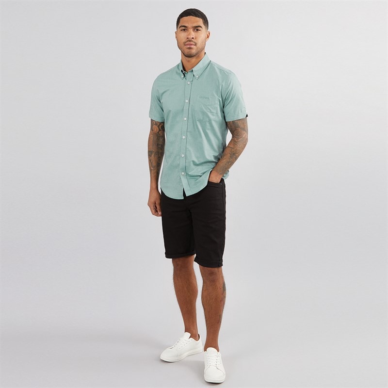 Ben Sherman Herre Oxford Skjorter med korte ærmer Grøn Mergel - Billede 4