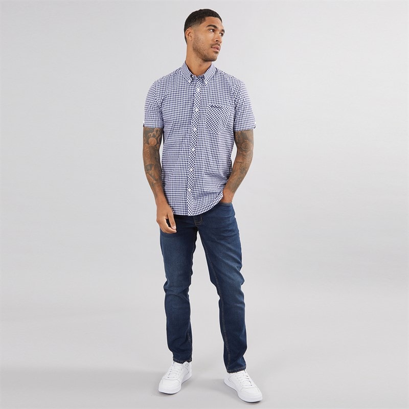 Ben Sherman Herre Skjorter med korte ærmer Mørk Blå - Billede 4