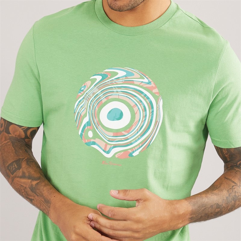 Ben Sherman Herre Trippy Target T-shirts Grøn - Billede 3