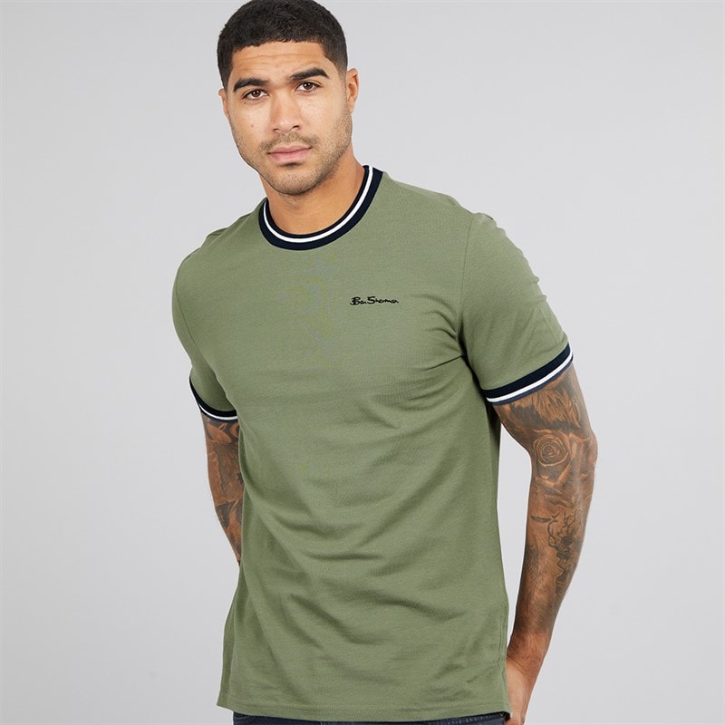 Ben Sherman Herre Pique Ringer T-shirts Lys Khaki - Billede 1