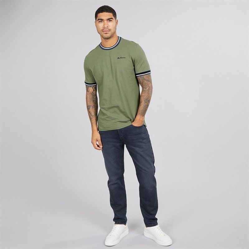Ben Sherman Herre Pique Ringer T-shirts Lys Khaki - Billede 4