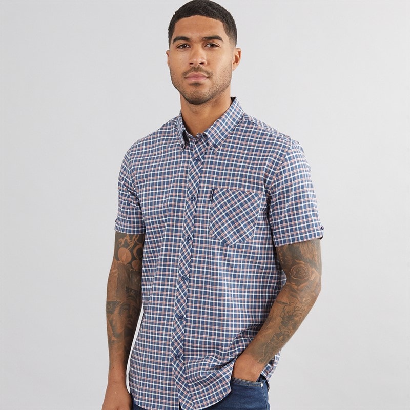 Ben Sherman Herre Oxford Skjorter med korte ærmer Blå
