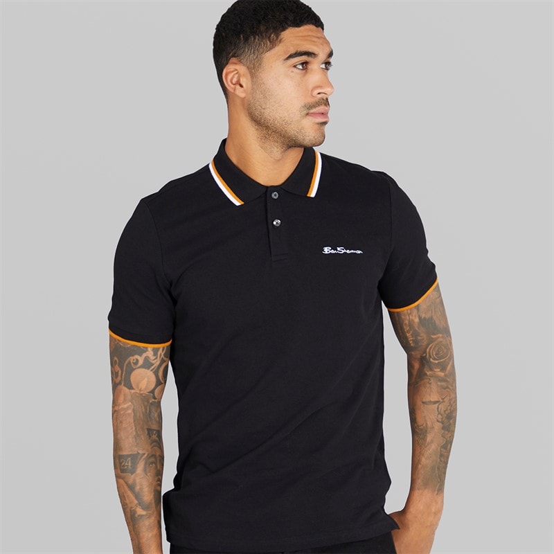 Ben Sherman Herre tværstribet polo skjorte Sort - Billede 1