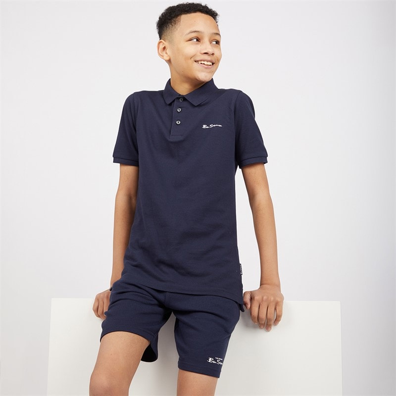 Ben Sherman Drenge script polo skjorte og shorts sæt Navy Blazer - Billede 1