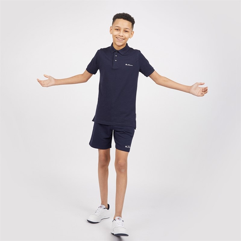 Ben Sherman Drenge script polo skjorte og shorts sæt Navy Blazer - Billede 4