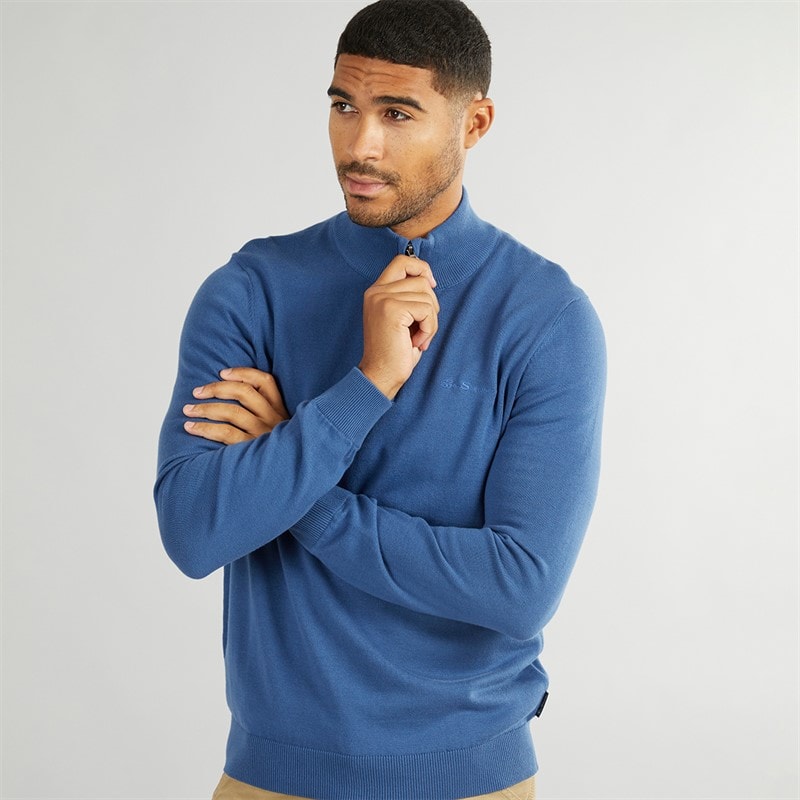 Ben Sherman Herre 1/4 Zip Funnel Neck Trøje Riviera Blå - Billede 1