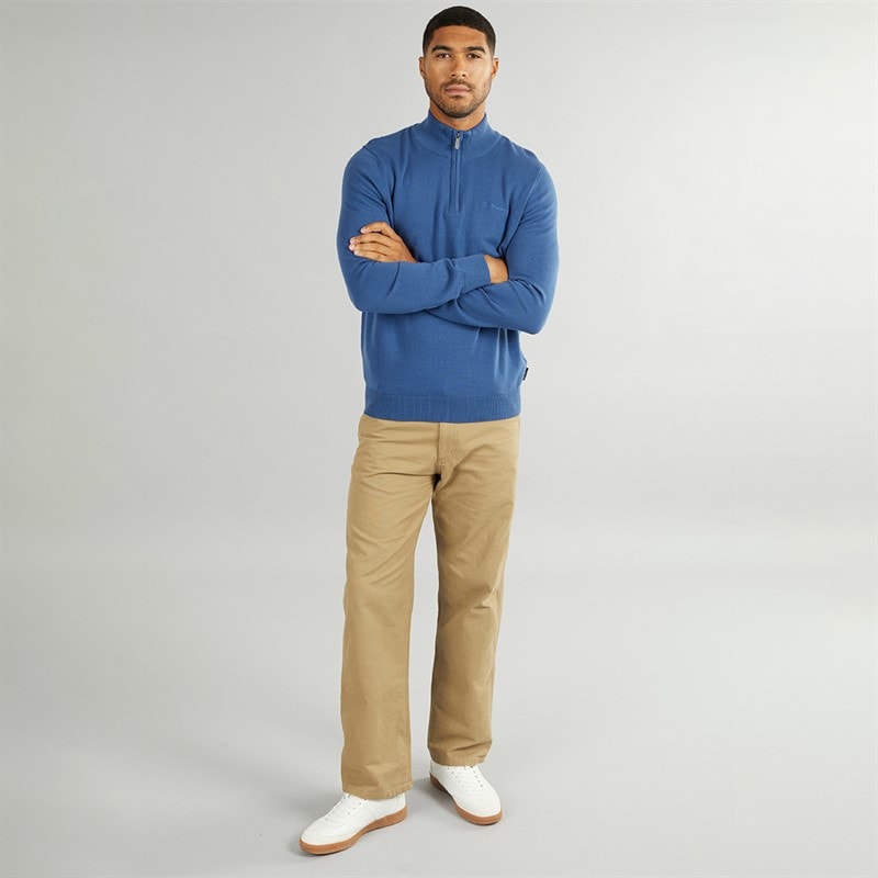 Ben Sherman Herre 1/4 Zip Funnel Neck Trøje Riviera Blå - Billede 4