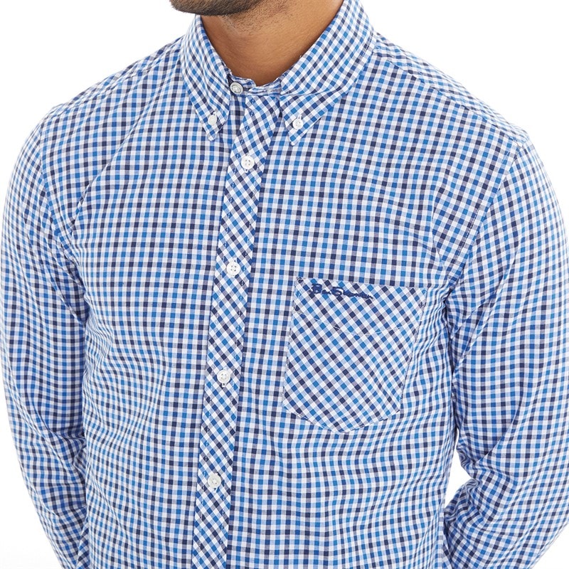 Ben Sherman Herre Three Gingham Langærmet shirts Blå - Billede 3