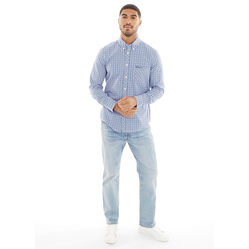 Ben Sherman Herre Three Gingham Langærmet shirts Blå - Billede 4