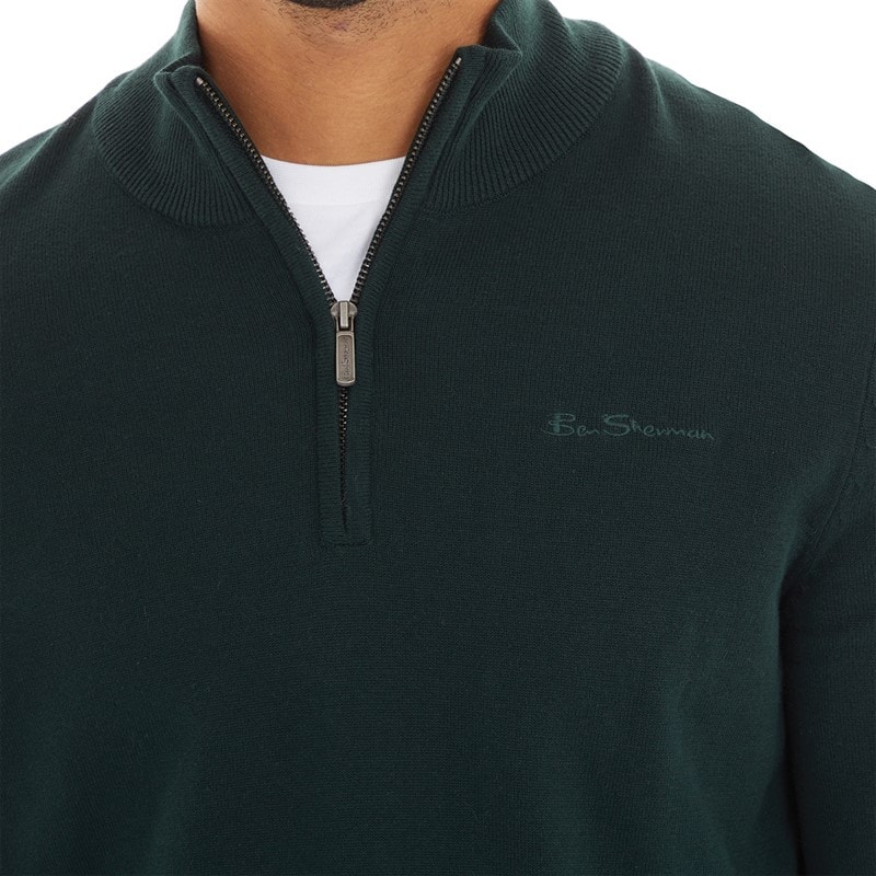 Ben Sherman Herre 1/4 lynlås Høj Hals Trøje Mørkegrøn - Billede 3
