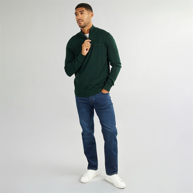 Ben Sherman Herre 1/4 lynlås Høj Hals Trøje Mørkegrøn - Billede 4