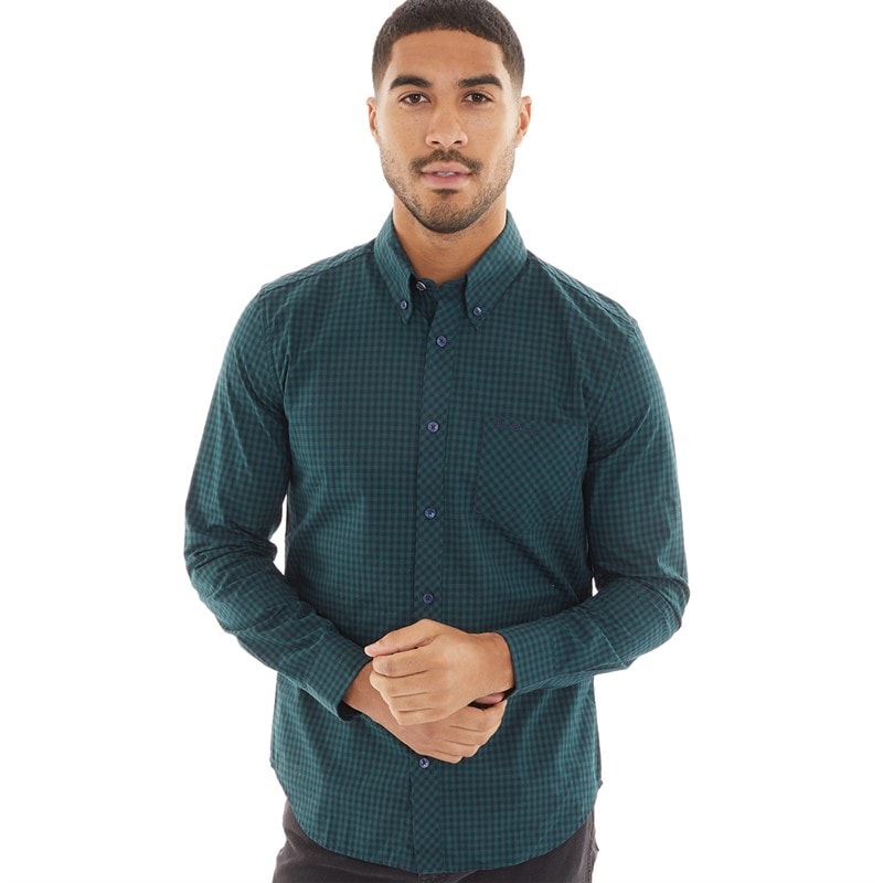 Ben Sherman Herre Gingham Langærmet shirts Grøn - Billede 1