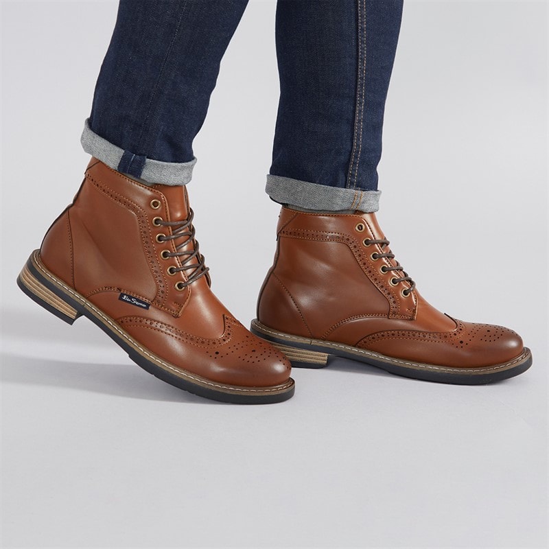 Ben Sherman Herresko Templeton Brogue Støvler Brun Poleret - Billede 1
