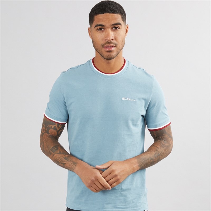 Ben Sherman Herre Pique Ringer T-shirt Petrol - Billede 1