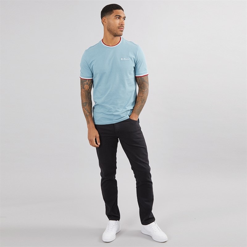Ben Sherman Herre Pique Ringer T-shirt Petrol - Billede 3