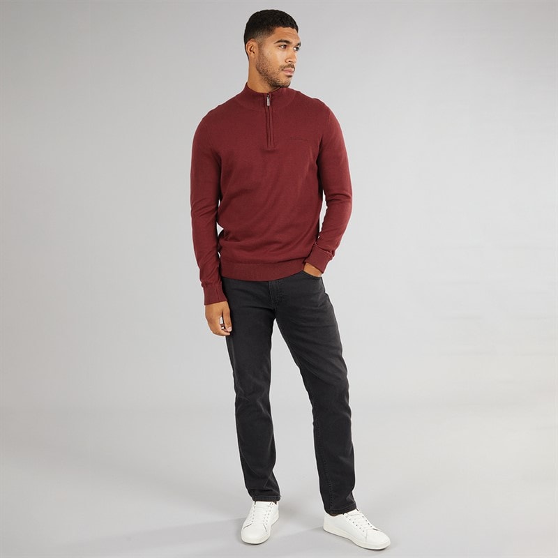 Ben Sherman Herre 1/4 Zip Funnel Neck Jumper Vin - Billede 3