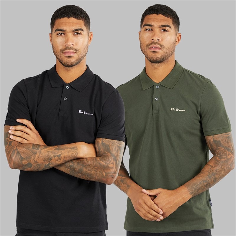 Ben Sherman Herre to pak ensfarvede poloskjorter Sort/Khaki - Billede 1