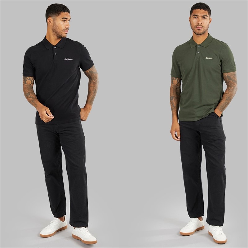 Ben Sherman Herre to pak ensfarvede poloskjorter Sort/Khaki - Billede 3