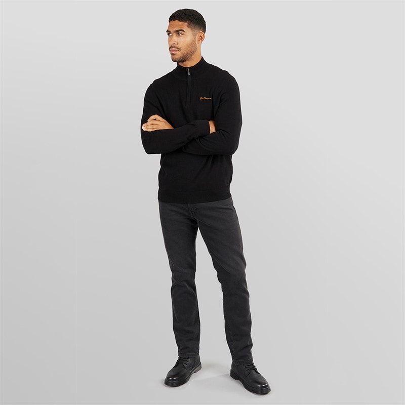 Ben Sherman Herre 1/4 Zip Tragt Hals Jumper Sort - Billede 4
