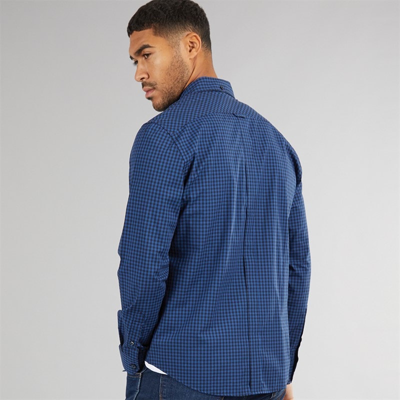 Ben Sherman Herre Langærmet Gingham Skjorte Royal Blå - Billede 2