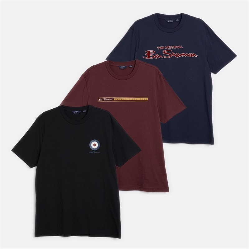 Ben Sherman Herre Tre Pak Blandede T-Shirts Multi