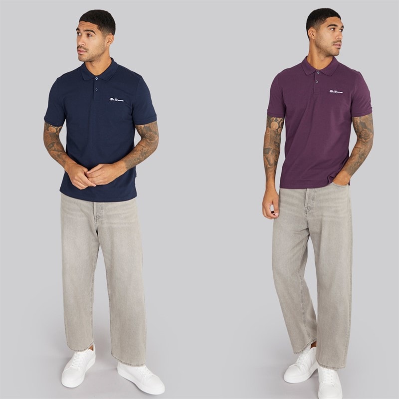 Ben Sherman Herre to pak ensfarvede poloskjorter Plum/Dark Navy - Billede 3