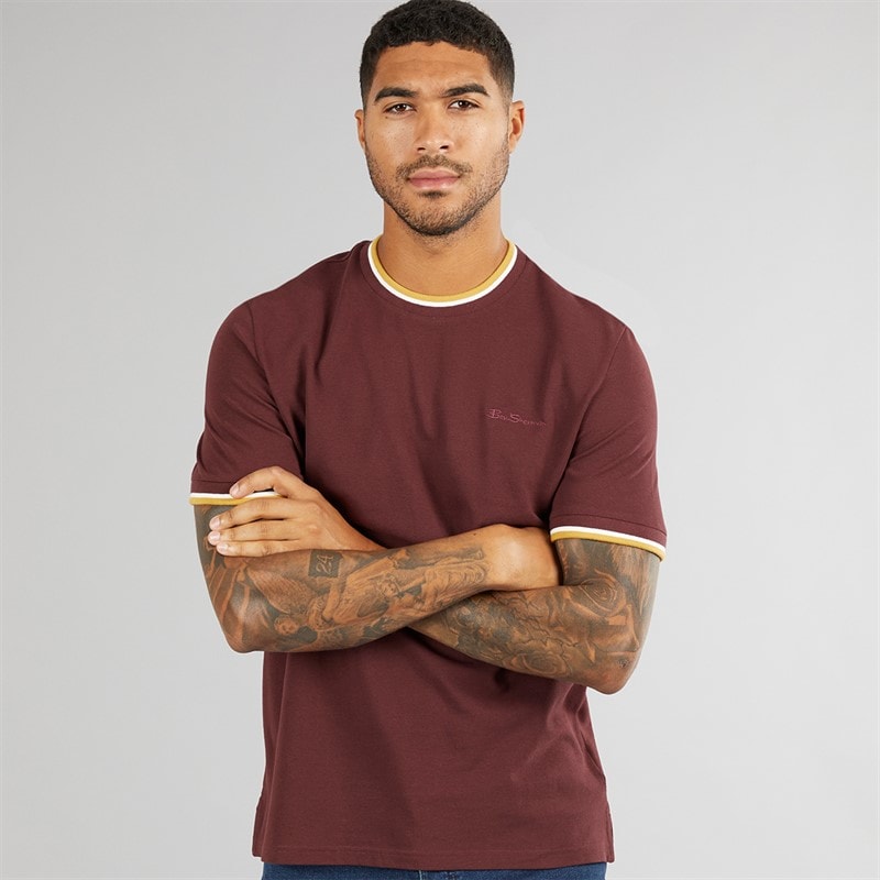 Ben Sherman Herre Pique Ringer T-Shirt Vin - Billede 1