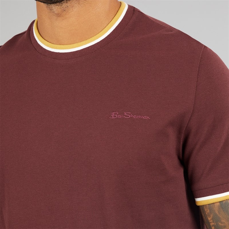 Ben Sherman Herre Pique Ringer T-Shirt Vin - Billede 3
