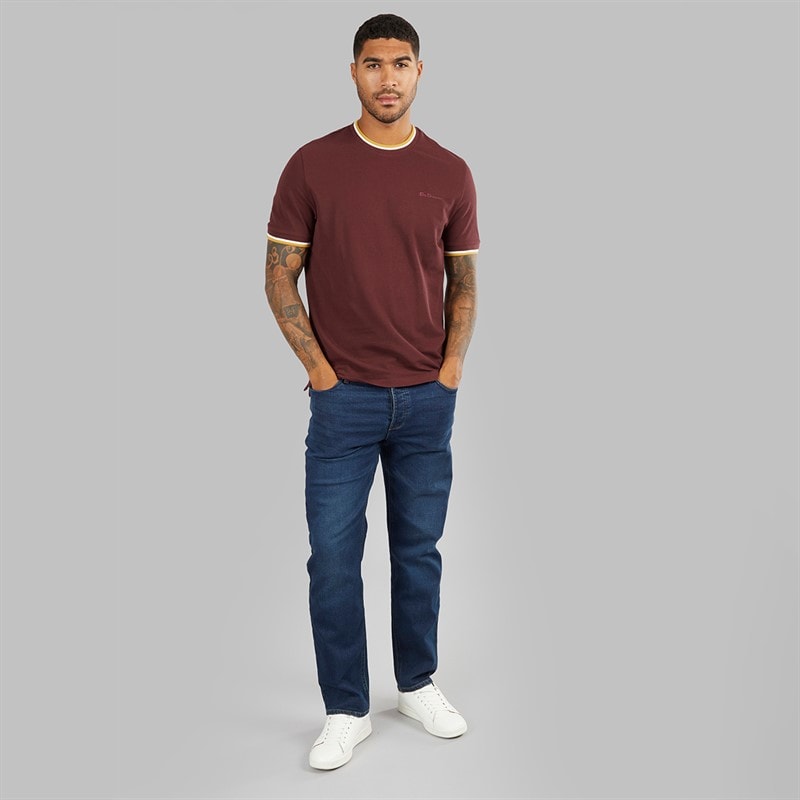 Ben Sherman Herre Pique Ringer T-Shirt Vin - Billede 4