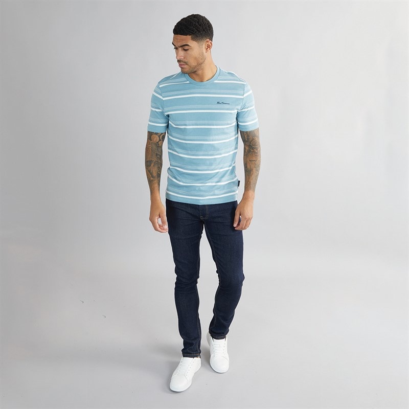 Ben Sherman Herre T-shirt med tynde striber Petrol - Billede 3