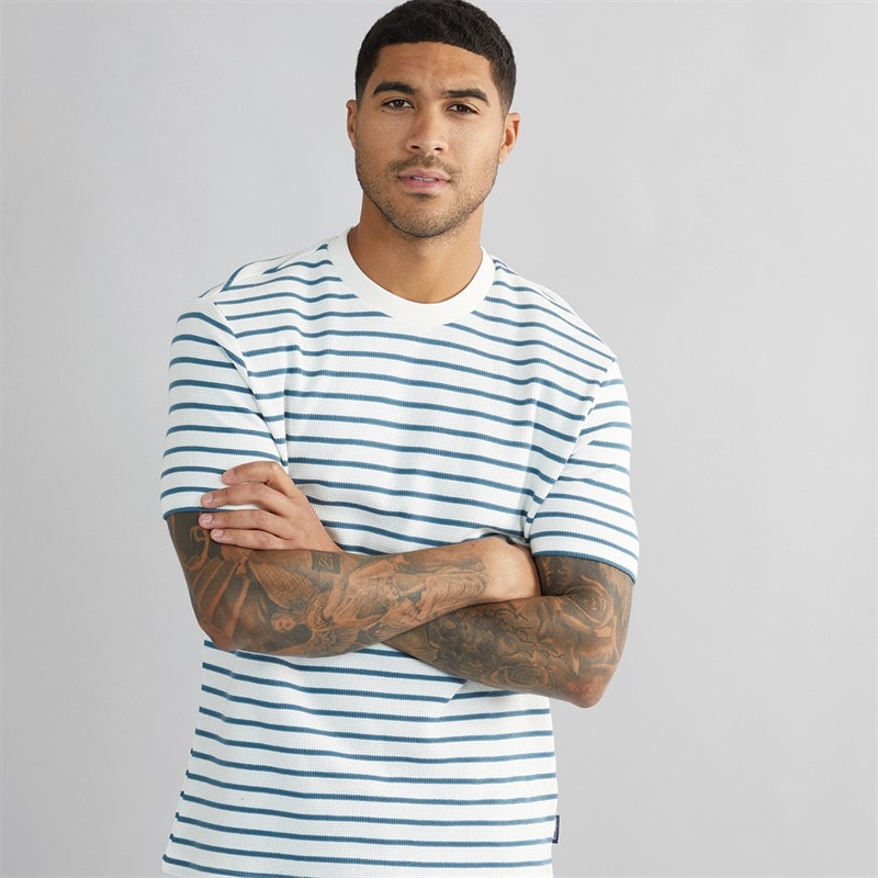 Ben Sherman Herre Vaffel Stribet T-shirt Snow White - Billede 1