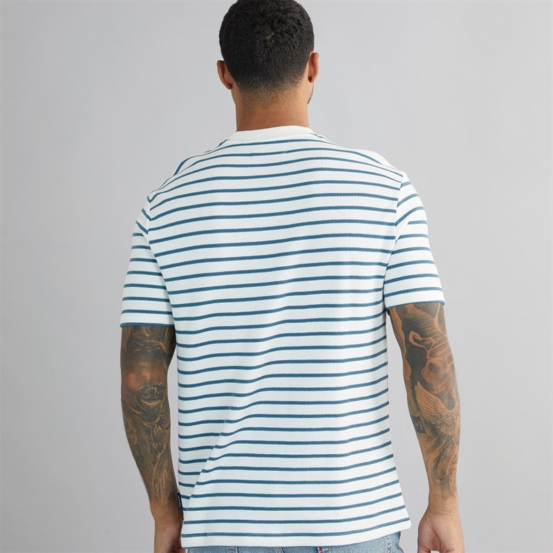 Ben Sherman Herre Vaffel Stribet T-shirt Snow White - Billede 2