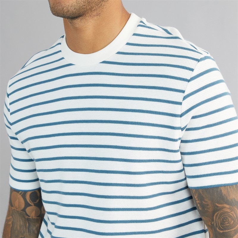 Ben Sherman Herre Vaffel Stribet T-shirt Snow White - Billede 3