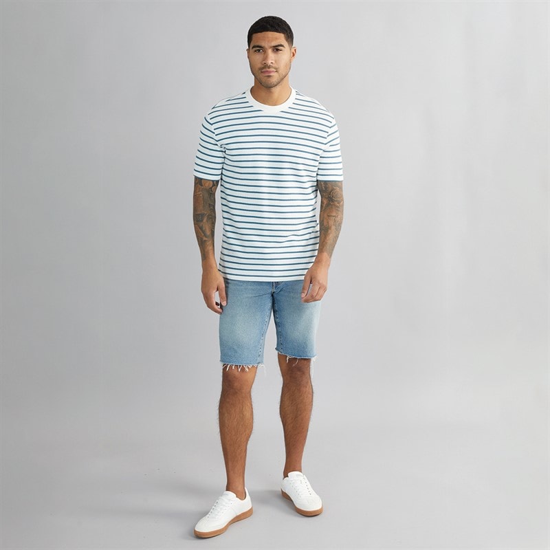 Ben Sherman Herre Vaffel Stribet T-shirt Snow White - Billede 4
