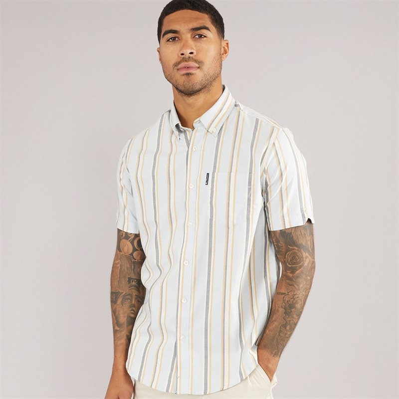 Ben Sherman Herre Oxford Stribet Kortærmet Skjorte Lyseblå - Billede 1