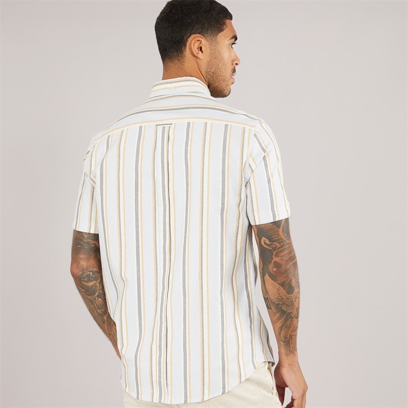 Ben Sherman Herre Oxford Stribet Kortærmet Skjorte Lyseblå - Billede 2
