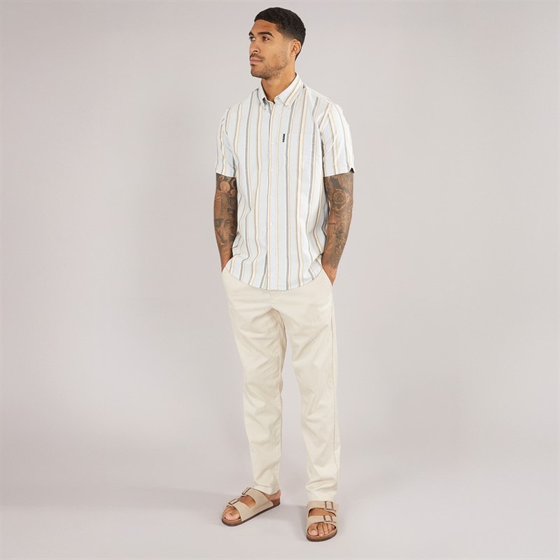 Ben Sherman Herre Oxford Stribet Kortærmet Skjorte Lyseblå - Billede 3