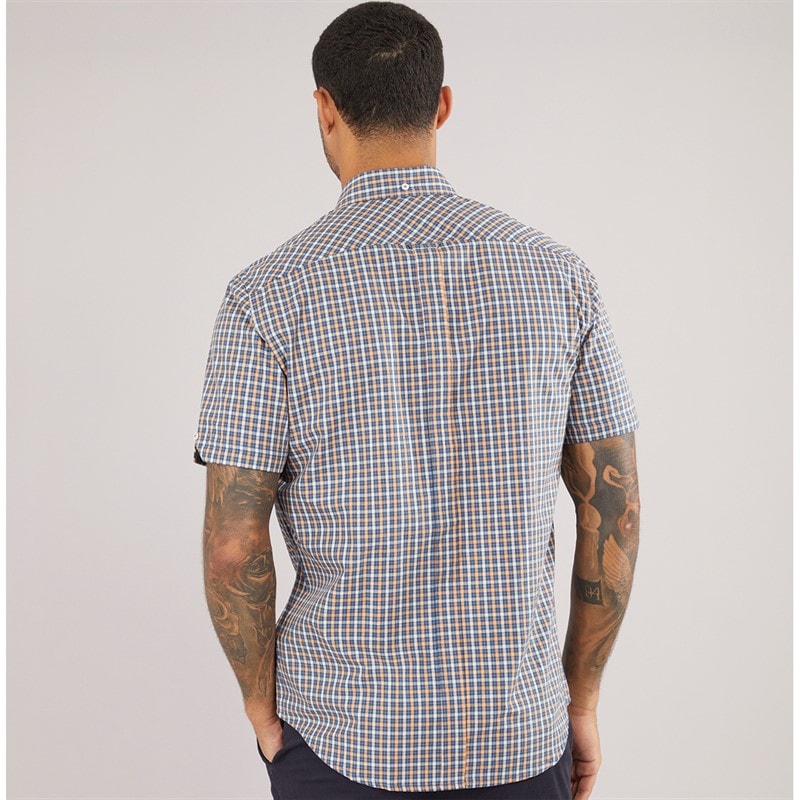 Ben Sherman Herre House Check Kortærmet Skjorte Denim Blå - Billede 2