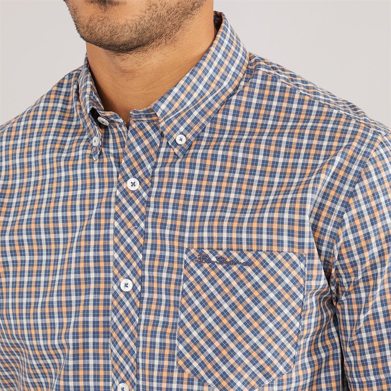 Ben Sherman Herre House Check Kortærmet Skjorte Denim Blå - Billede 3