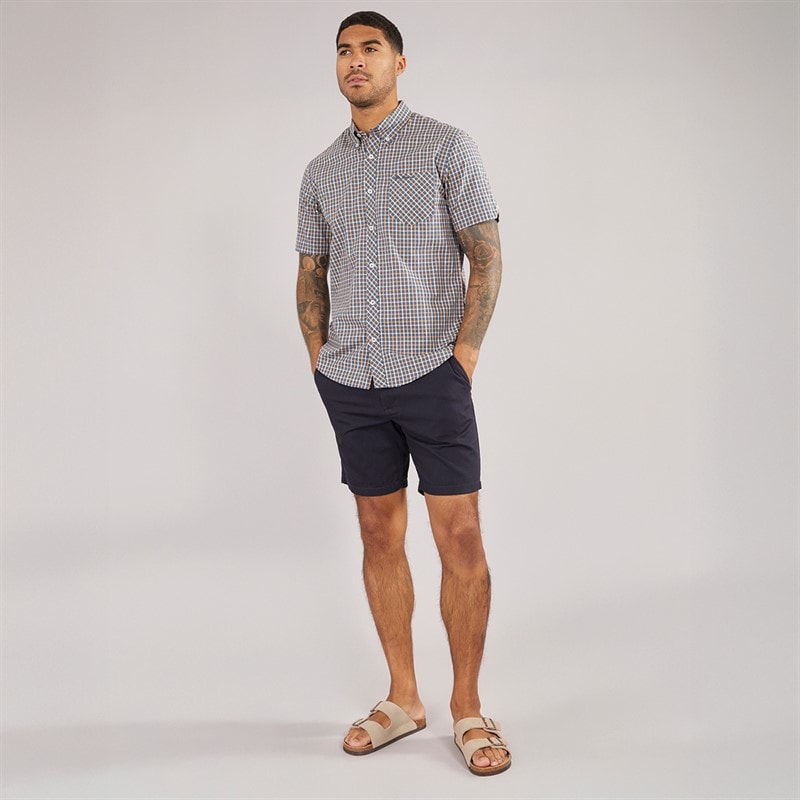 Ben Sherman Herre House Check Kortærmet Skjorte Denim Blå - Billede 4